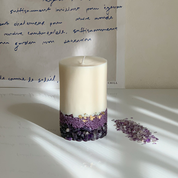 【アメジスト】クリスタルピラーキャンドル ~ Crystal pillar candle  - Amethyst - 1枚目の画像