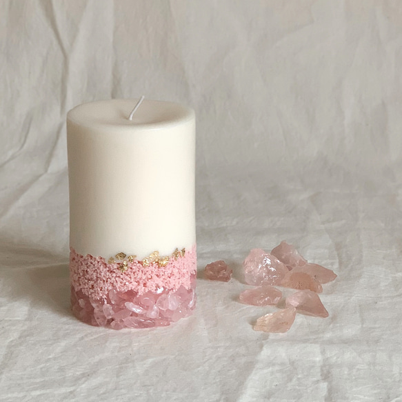 【ローズクォーツ】クリスタルピラーキャンドル - Crystal pillar candle  Rose quartz 2枚目の画像