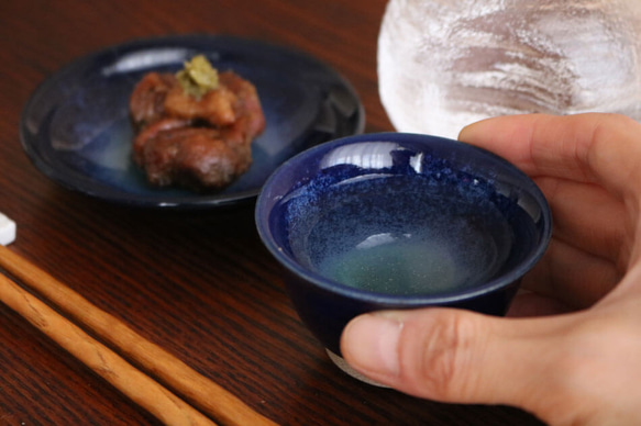 小石原燒 小石原燒 青金石釉 酒杯 清酒杯 Ochoko Maruta 窯 Ota Gohaya 陶器餐具 maruta-033 第3張的照片