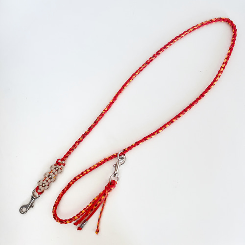 お名前入り パラコード4本編み カフェリード お花 ベージュ×オレンジ