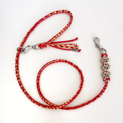 お名前入り パラコード4本編み カフェリード お花 ベージュ×オレンジ