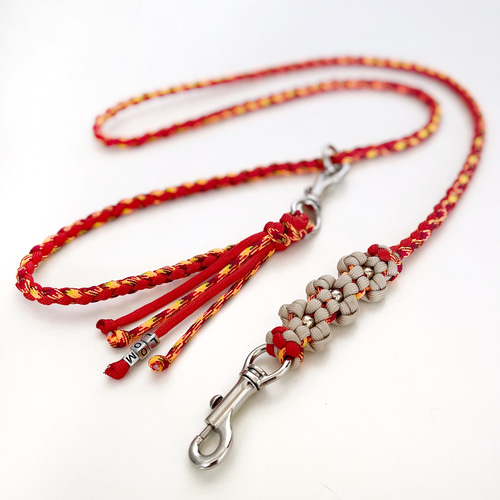 お名前入り パラコード4本編み カフェリード お花 ベージュ×オレンジ