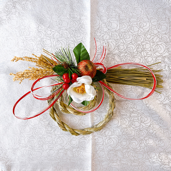 早期ご予約】稲穂と水引の2way正月飾り しめ縄飾り しめ縄リース 2024