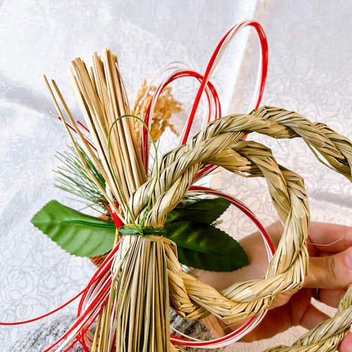 しめ縄② お正月飾り　ハンドメイド　稲穂　アーティフィシャル　しめ縄リース 47f6709a019a1550b90e12d632dc9a