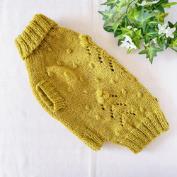 犬服　手編みセーター　黄緑色　胴回り40cm 2枚目の画像