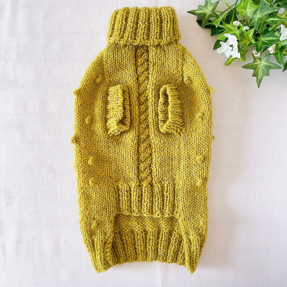犬服　手編みセーター　黄緑色　胴回り40cm 3枚目の画像