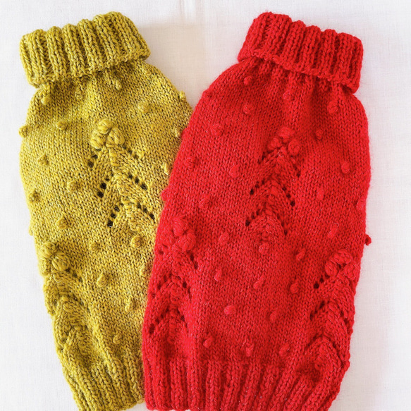 犬服　手編みセーター　黄緑色　胴回り40cm 5枚目の画像