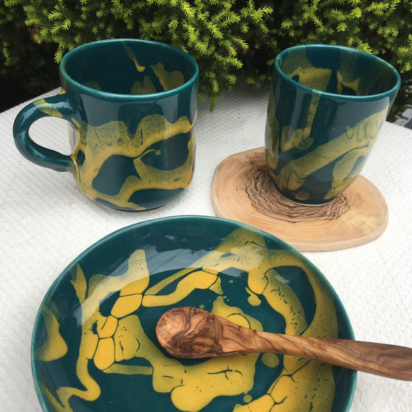 マグカップ　カラフル地中海陶器　洋食器　イエローベースのシックな色合い　Newサパ　CCBTJn 8枚目の画像
