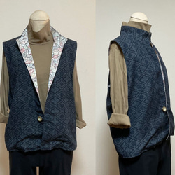 古布ベスト　着物リメイク 着物リメイク 古布手作り 前掛け ベスト 前ファスナー 男女兼用