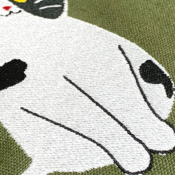 おすわりハチワレ猫の刺繍のキャンバスコットントートバッグ/エコバッグ【送料無料】 6枚目の画像