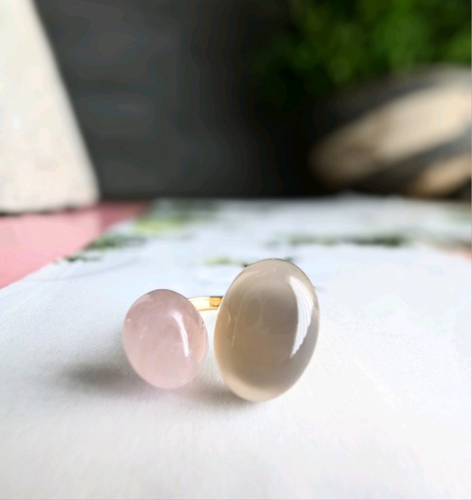 天然石クンツァイト ラベンダーピンク×グレーオニキス フォークリングサージカルステンレスSUS316L 9月誕生石 5,673円