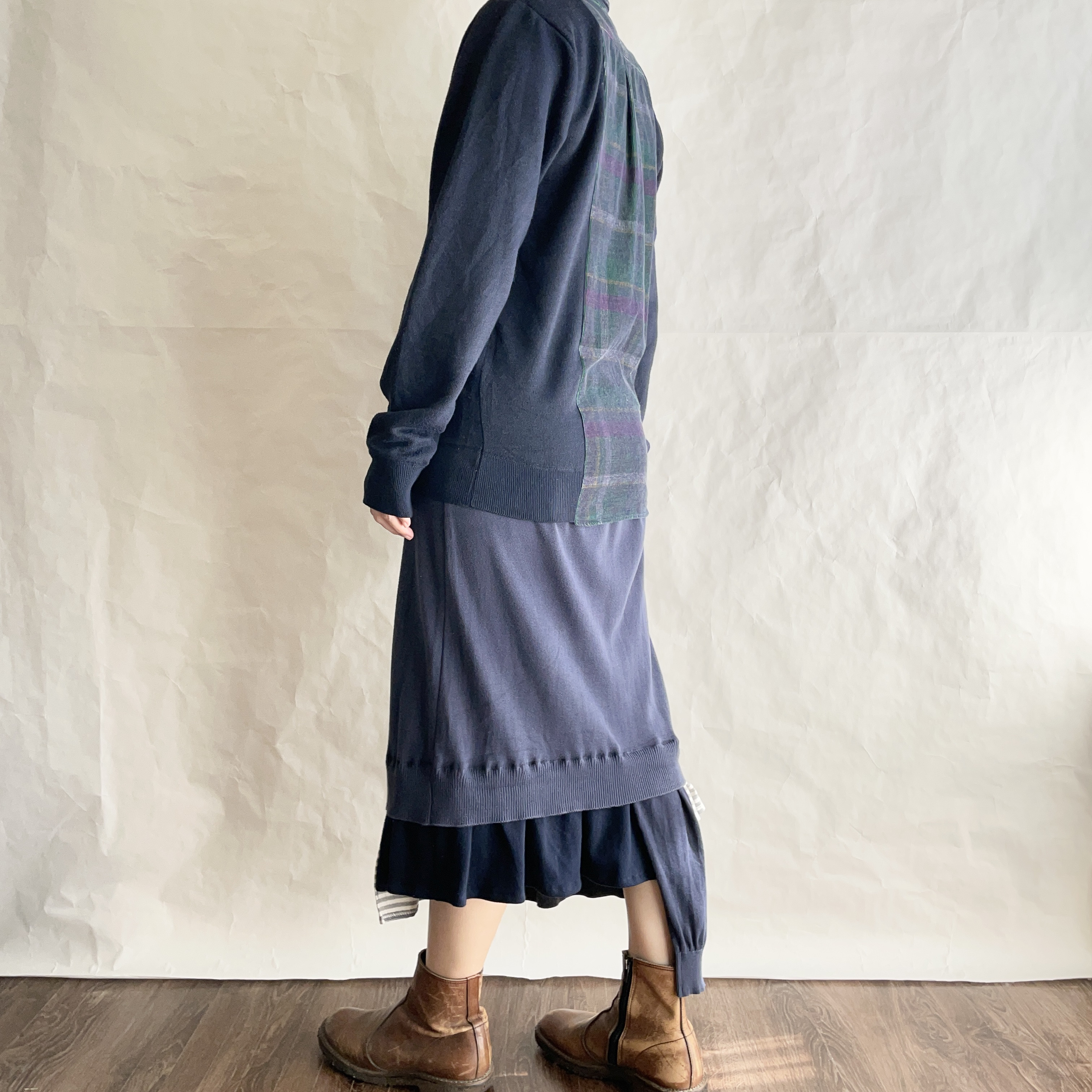 ［リメイク］シャツカーデ   チェック×ネイビー　　　R-ST1-2