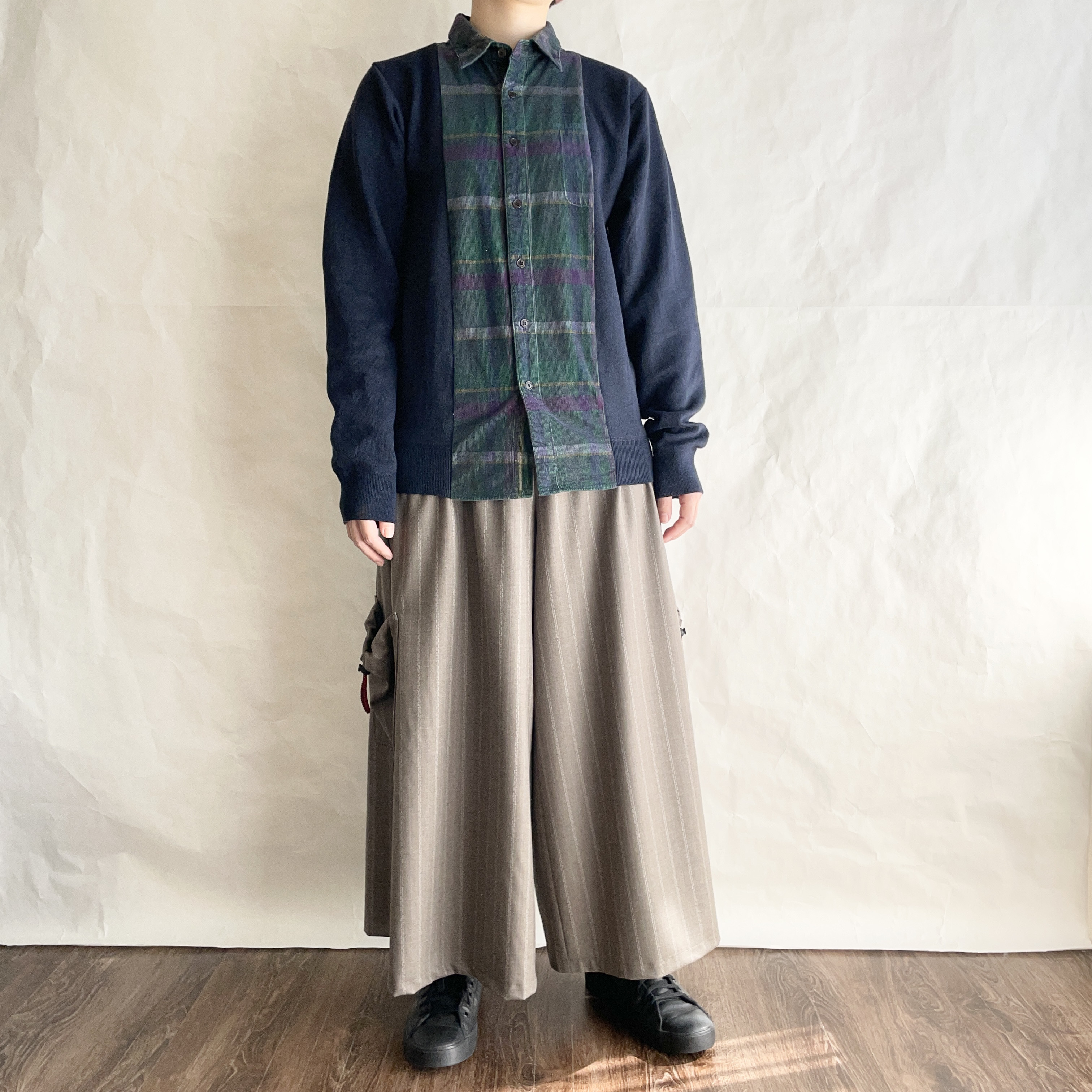 ［リメイク］シャツカーデ   チェック×ネイビー　　　R-ST1-2