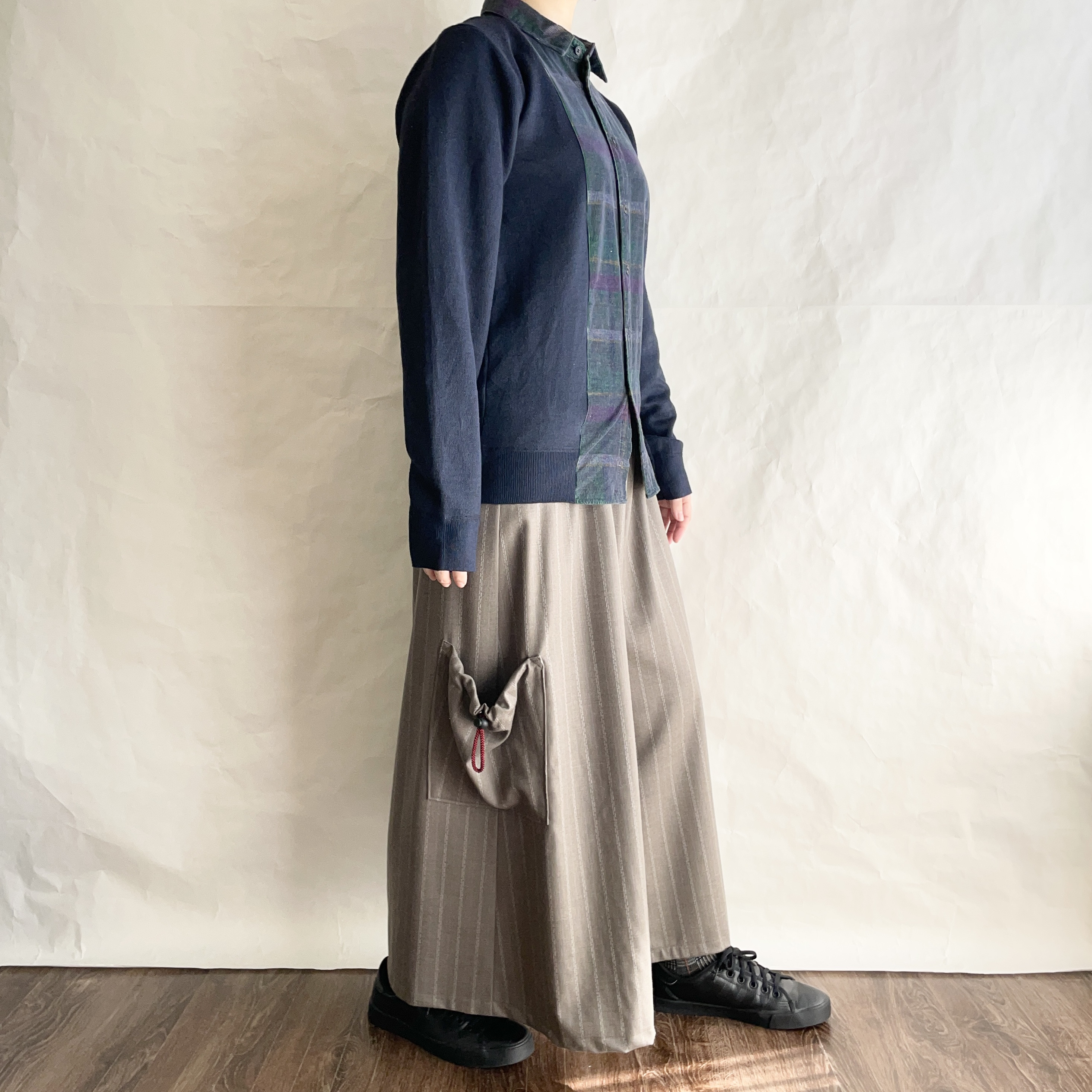 ［リメイク］シャツカーデ   チェック×ネイビー　　　R-ST1-2