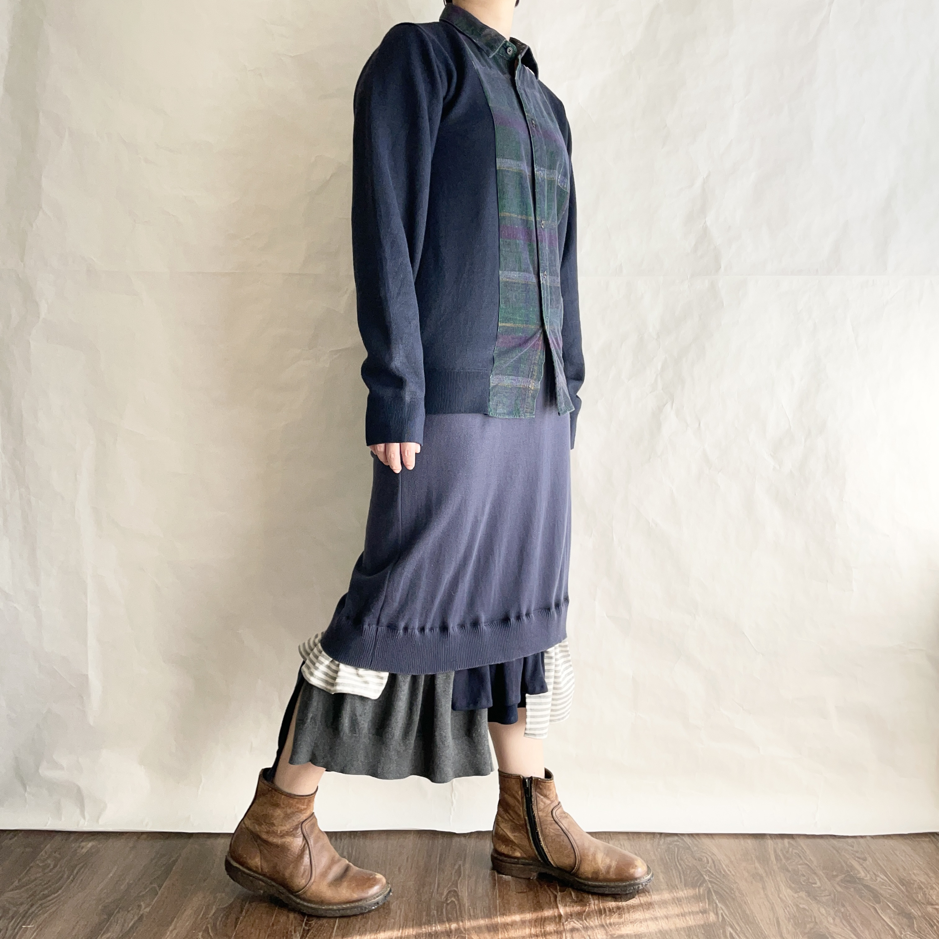 ［リメイク］シャツカーデ   チェック×ネイビー　　　R-ST1-2