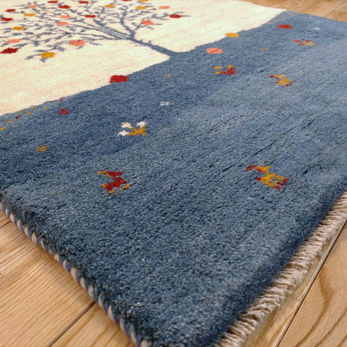 ペルシャ ギャッベ ソファ前 118×78 アイボリー 青 ザクロの木