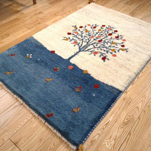 ペルシャ ギャッベ ソファ前 118×78 アイボリー 青 ザクロの木