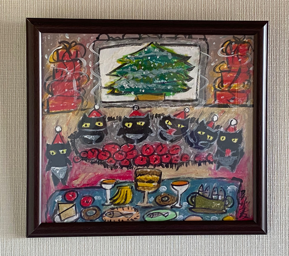絵画 。壁掛け絵【猫ちゃんたちの幸せなクリスマスパーティー】04 絵画 。壁掛け絵【猫ちゃんたちの幸せなクリスマスパーティー
