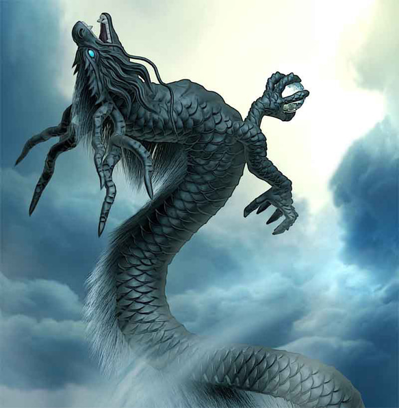 龍の絵「昇龍３・黒龍」自作A4　竜の絵 2枚目の画像