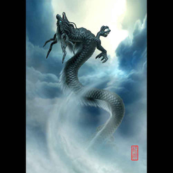 龍の絵「昇龍３・黒龍」自作A4　竜の絵 1枚目の画像