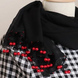 [Made to order] OYA chiffon shawl [CHERRY] Black 第3張的照片