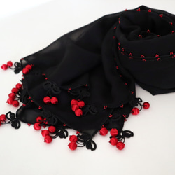 [Made to order] OYA chiffon shawl [CHERRY] Black 第6張的照片