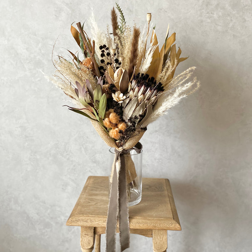 プロテアとコットンフラワーのドライフラワースワッグ/ドライフラワー