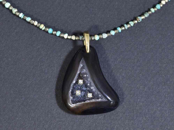 Druzy Agate/diamond_0.08ct/k18YG Pendant top　【Soro/ソロ】 1枚目の画像