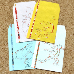鳥獣戯画の切り絵<小> ポチ袋 (蛙兎4枚セット) ぽち袋・お年玉袋 うた