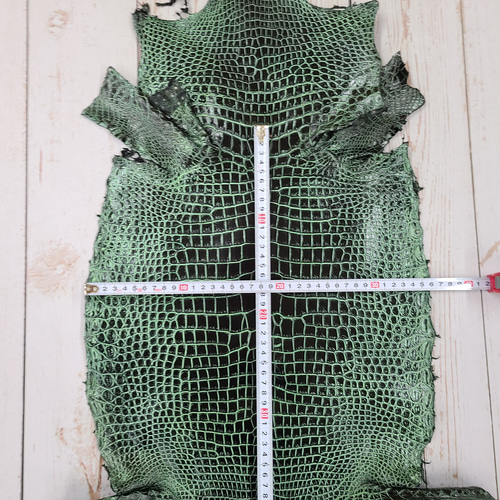 ワニ革 クロコ トゥワイン仕上げ ブラック&グリッターグリーン No