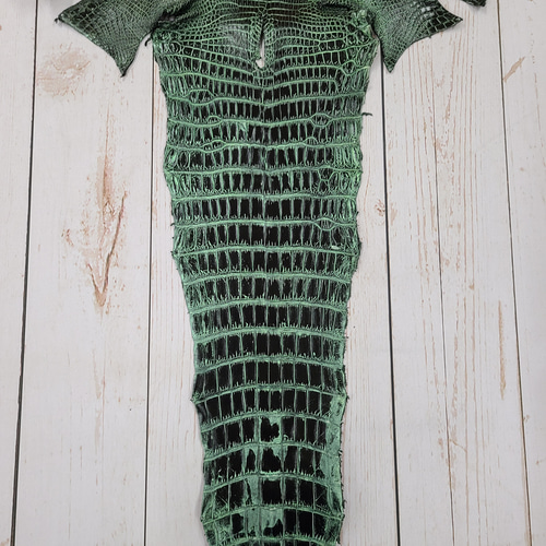 ワニ革 クロコ トゥワイン仕上げ ブラック&グリッターグリーン No