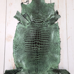 ワニ革 クロコ トゥワイン仕上げ ブラック&グリッターグリーン No