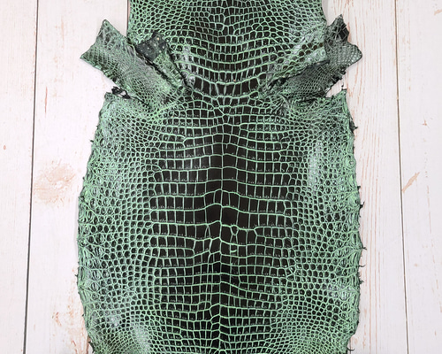 ワニ革 クロコ トゥワイン仕上げ ブラック&グリッターグリーン No