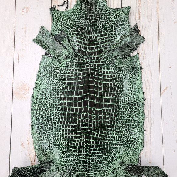 ワニ革 クロコ トゥワイン仕上げ ブラック&グリッターグリーン No