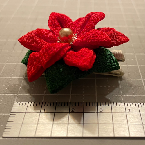 つまみ細工 ポインセチア クリスマス フラワー ヘアクリップ