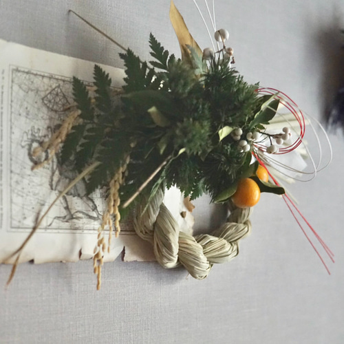 早割) 金柑と姫五葉松のしめ縄飾り Bonne année2023 No.20ドライ