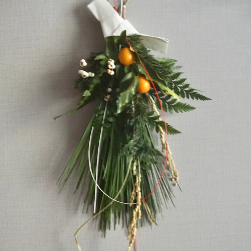 早割) 金柑と大王松のしめ縄飾り Bonne année2023 No.21ドライフラワー
