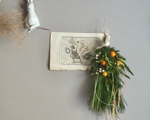 早割) 金柑と大王松のしめ縄飾り Bonne année2023 No.21ドライフラワー