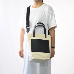 MahL+81　CanvasBucketBag(s)　本革　帆布　キャンバス　バケットバッグ　ショルダーバッグ　2WAY 2枚目の画像