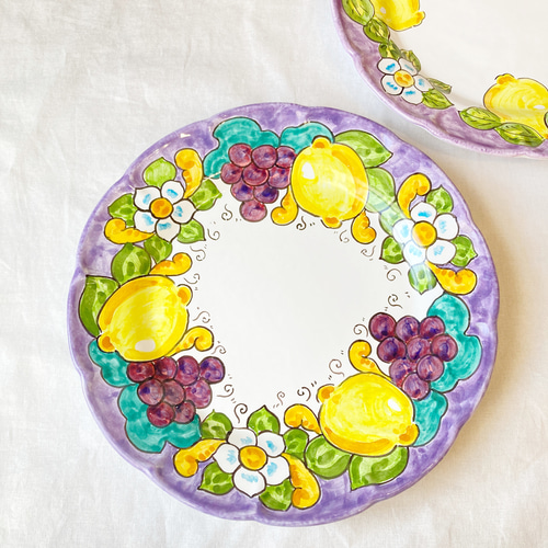 丸皿 パスタ皿 26cm GEO026 マヨリカ焼き イタリア陶器 レモン柄