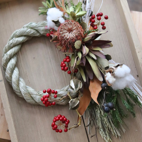 バンクシアとサンキライのボタニカルお正月飾り ☆ドライフラワー