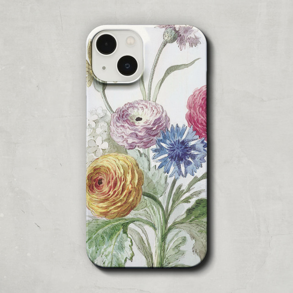 スマホケース / ウィレム ファン リーン「緑の花瓶の花束」 iPhone 全機種対応 フラワー 水彩 レトロ 絵画 1枚目の画像