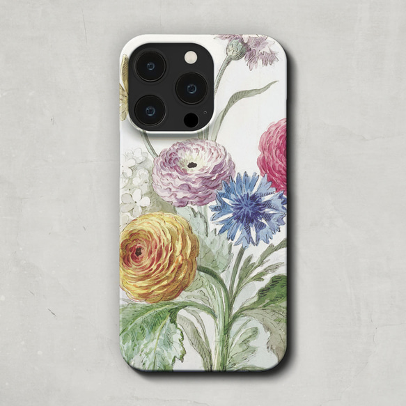 スマホケース / ウィレム ファン リーン「緑の花瓶の花束」 iPhone 全機種対応 フラワー 水彩 レトロ 絵画 2枚目の画像
