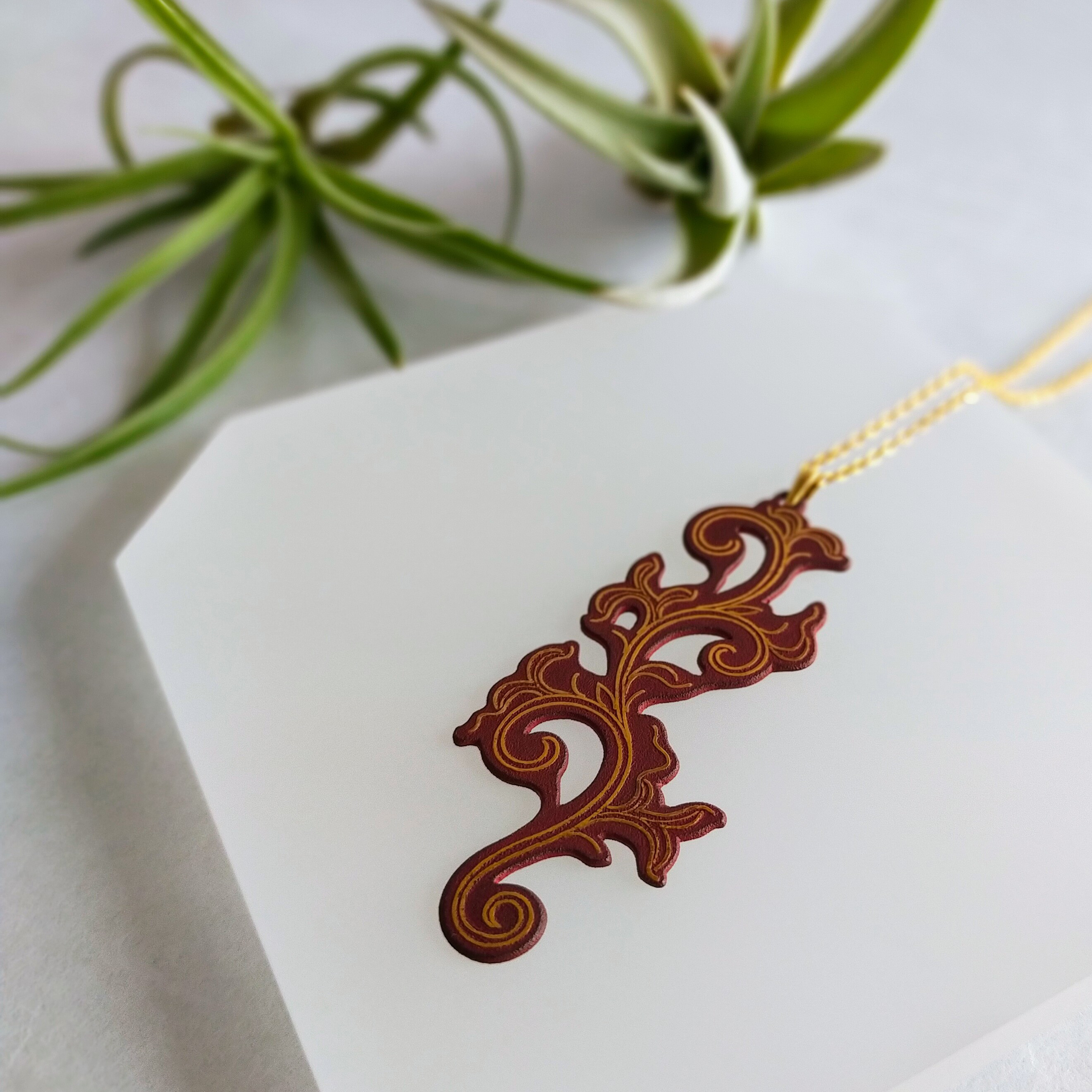 ペンダント　肥後象がん　二重唐草　14KGF　K24　赤漆