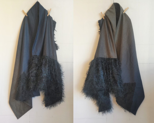 SALE】イタリア製 グラデーションウール×フリンジフリル片袖