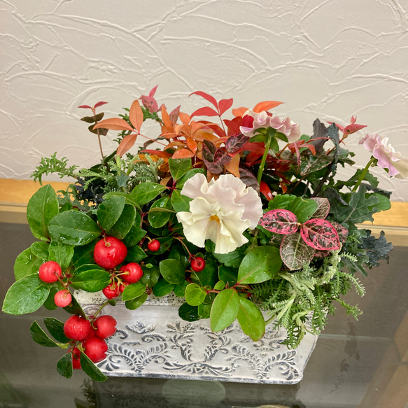 華やかお正月の寄せ植えギャザリング アートフラワー 茶々ガーデン