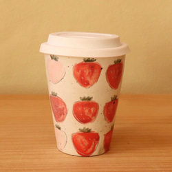 粉引き赤とピンクのイチゴのトールカップ 1枚目の画像