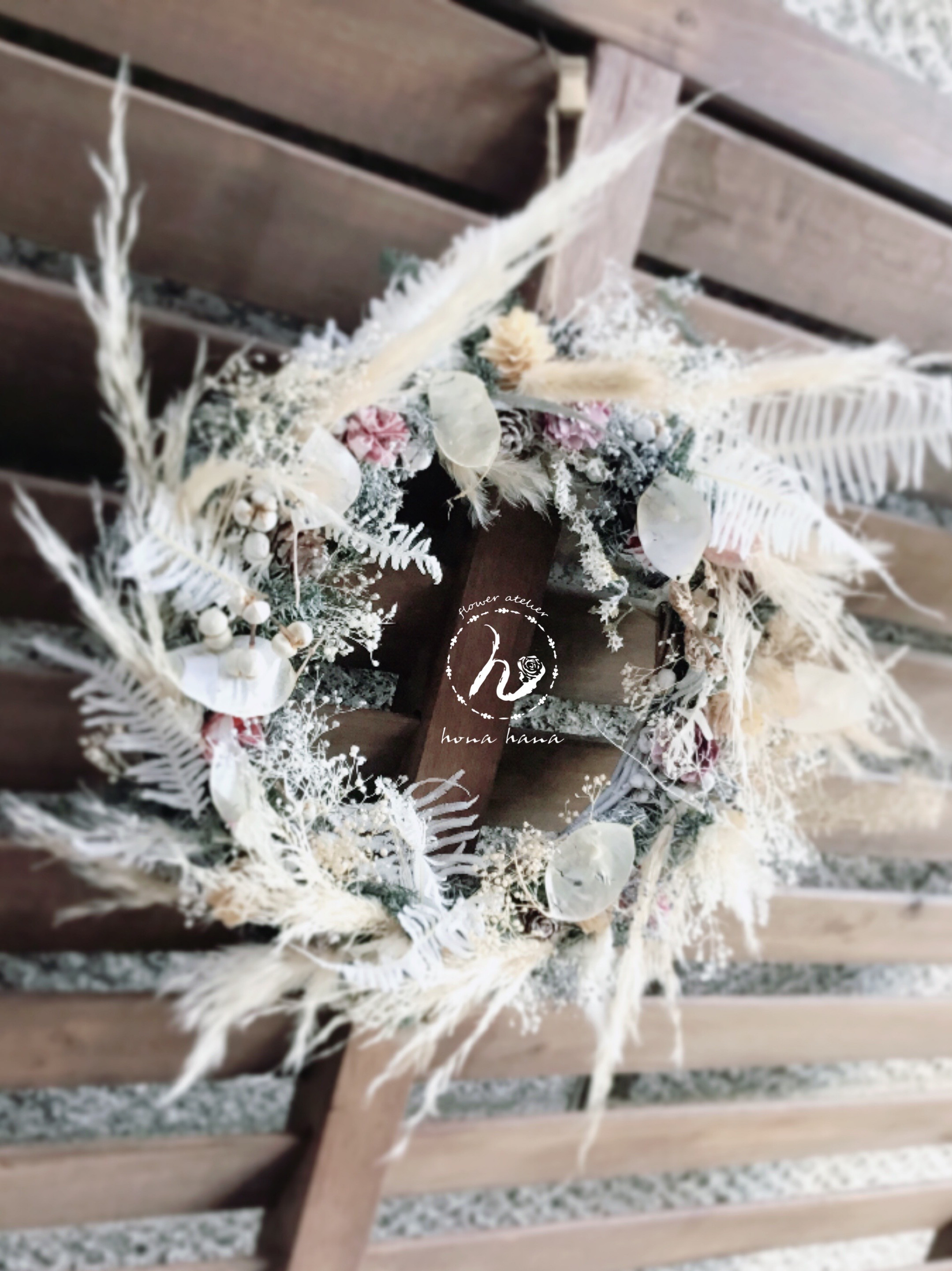 【秋限定2024】 パンパスグラスがゆらゆら！ルナリアがキラリ❤︎お洒落ドライフラワーリース