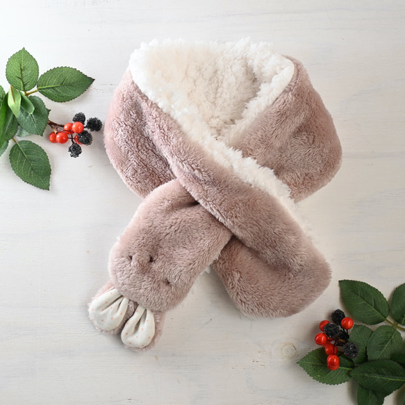 ぬっくぬくキッズ用ネックウォーマー　キッズマフラー（くすみピンク） 2枚目の画像