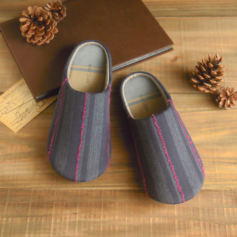 ネイビーRPストライプ／ルームシューズ　丈夫で長持ちすべらない、オールシーズンOKな洗える室内履き（スリッパ）